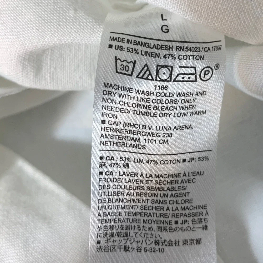 Banana Republic Mens Shirt Large White Slim Linen-Blend Short Sleeve Button Down